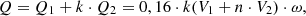 $$ Q = {Q_1} + k \cdot {Q_2} = 0,{\text{16}} \cdot k({V_1} + n \cdot {V_2}) \cdot \omega , $$