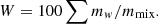 $$ W = 100\sum {m_{w} /m_{{{\text{mix}}}} .} $$
