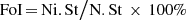 $${\rm{FoI}}\,{\rm{ = }}\,{{{\rm{Ni}}{\rm{.St}}} \mathord{\left/{\vphantom {{{\rm{Ni}}{\rm{.St}}} {{\rm{N}}{\rm{.St}}\, \times \,{\rm{100\% }}}}} \right.\kern-\nulldelimiterspace} {{\rm{N}}{\rm{.St}}\, \times \,{\rm{100\% }}}}$$